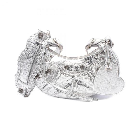BALENCIAGA LE CAGOLE Leather Shoulder Bag for Women, Silver 6713090GT3Y88122 - Picture 1 of 5
